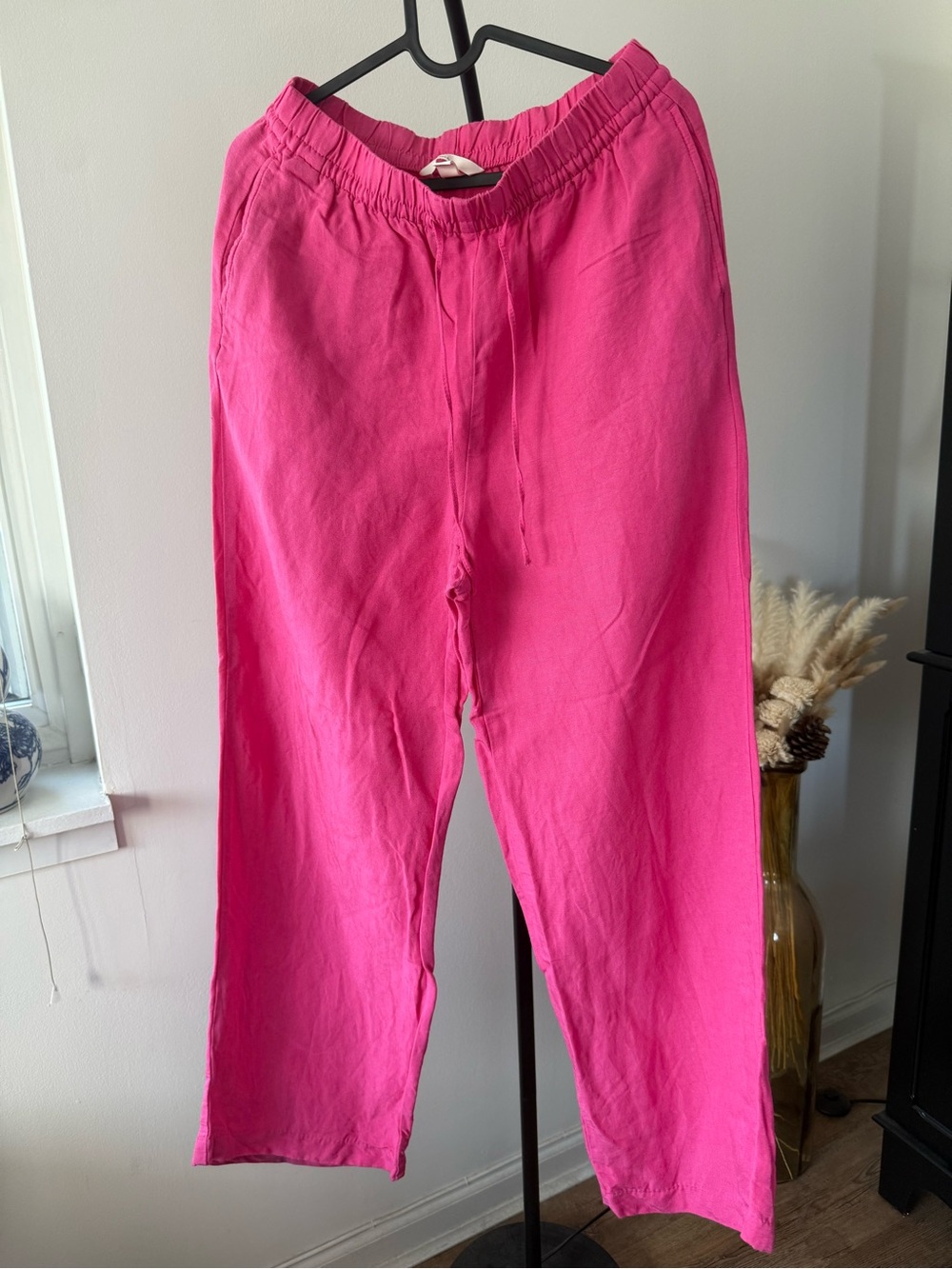 H&M Bright Pink Wide-Leg Linen blend Pants